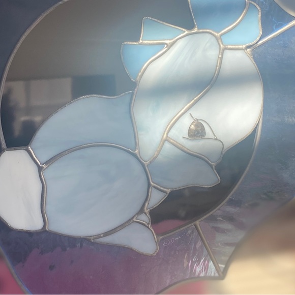 Blue bunny in a bow hanging stained glass - Picture 2 of 3